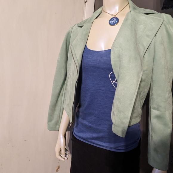 Suede-like. Lauren Conrad jacket Sea foam Mint Green spring light weight pinup - Picture 9 of 9